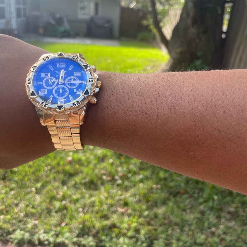 ZHOWE Men’s Gold Tone Quartz Watch Blue Dial Sport Luxury Style